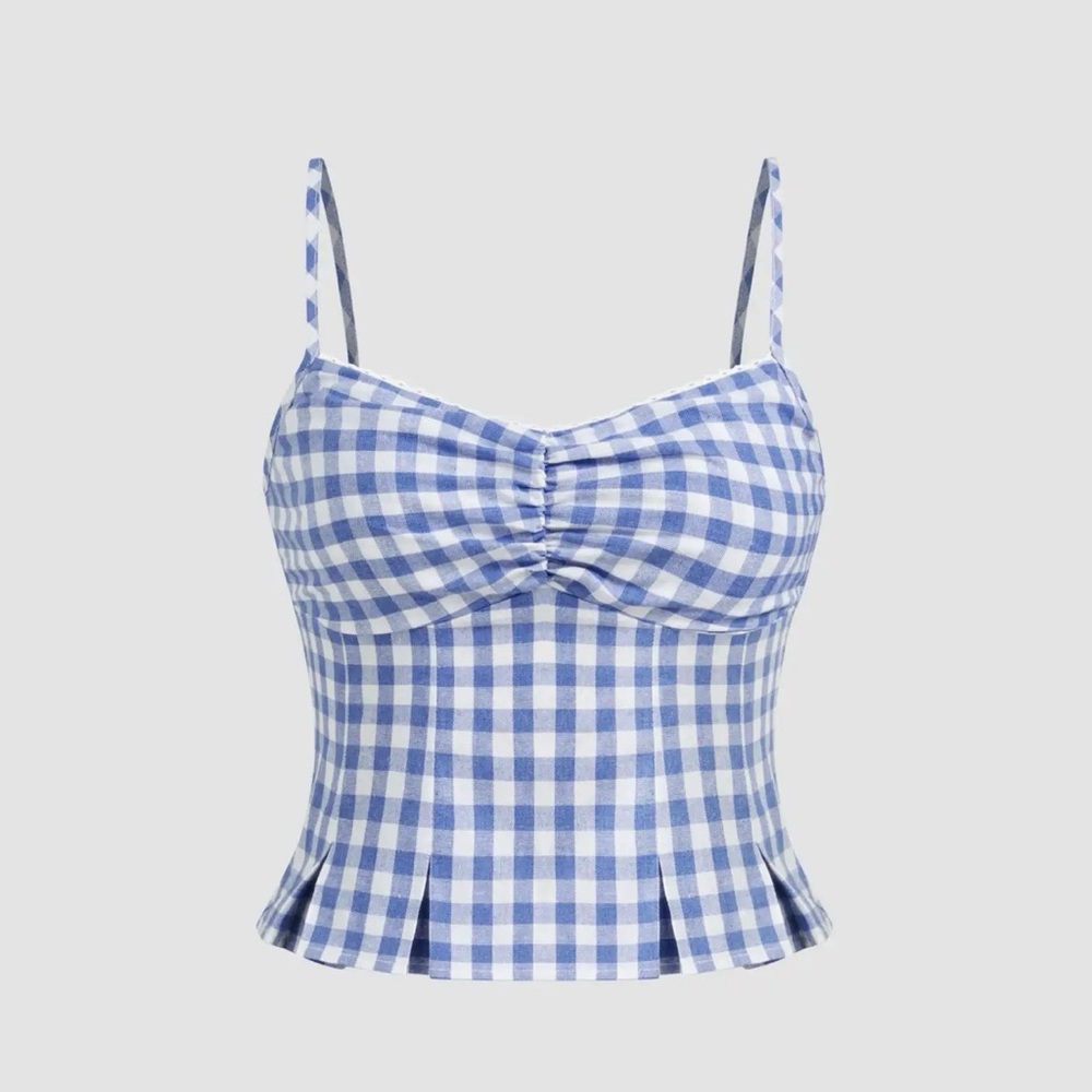 Cider Woven V-neck Gingham Shirred Cami Too